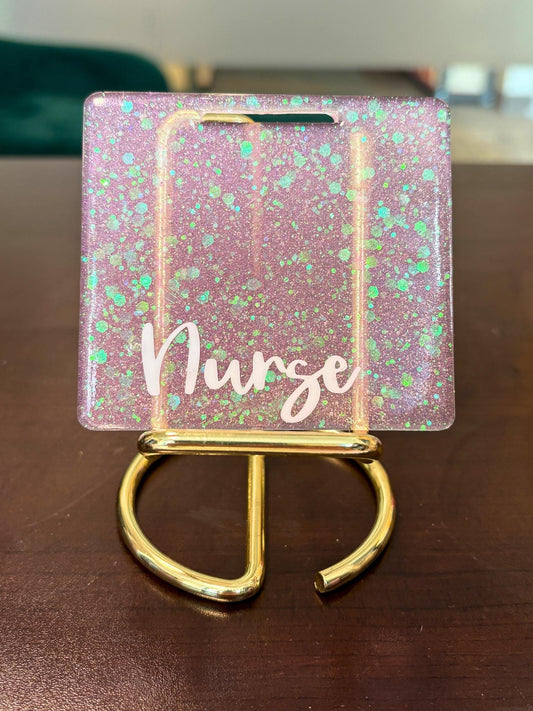 Custom Glitter Badge Buddy: Acrylic Resin ID Holder
