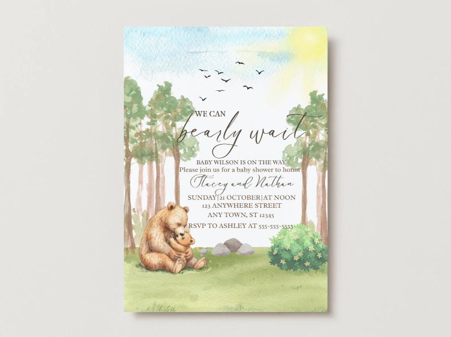 Editable Bear Baby Shower Invitation: Forest Theme (Canva Digital Invite)